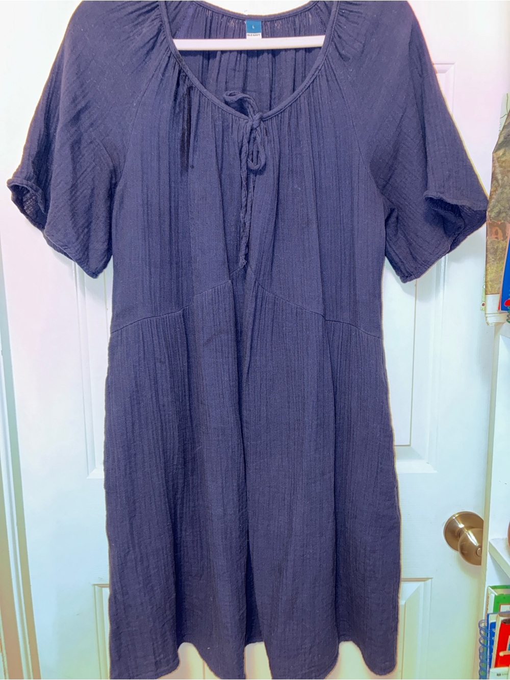 Old Navy Navy Short Sleeve Tie-Front Midi Dress